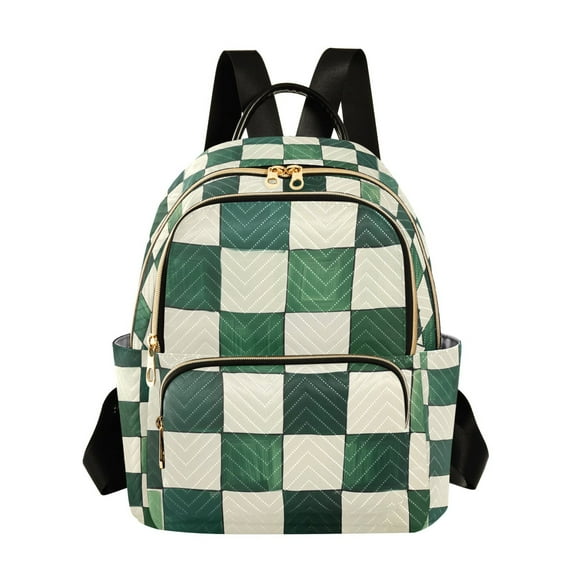 FORMRS Mini Backpack Purse for Women Quilted Travel Daypack Casual Shoulder Bag, Green and White Plaid Pattern