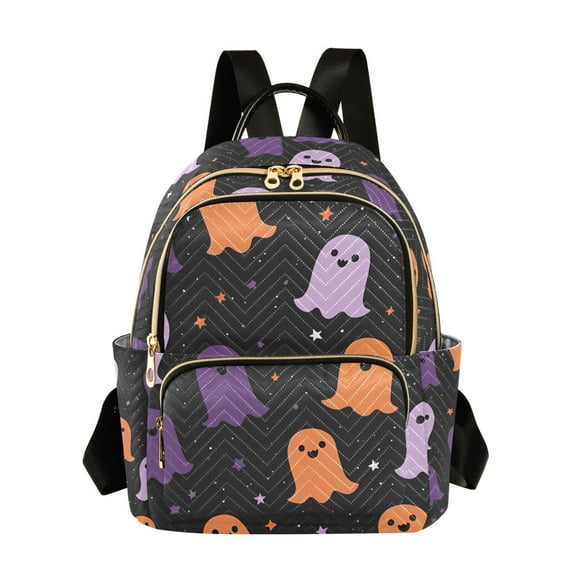 FORMRS Mini Backpack Purse for Women Travel Daypack Casual Shoulder Bag, Halloween Orange Ghosts