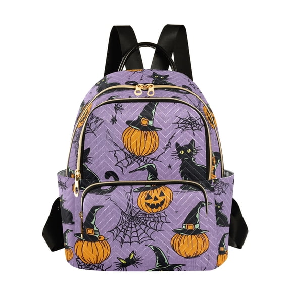 FORMRS Mini Backpack Purse for Women Quilted Travel Daypack Casual Shoulder Bag, Halloween Pumpkin