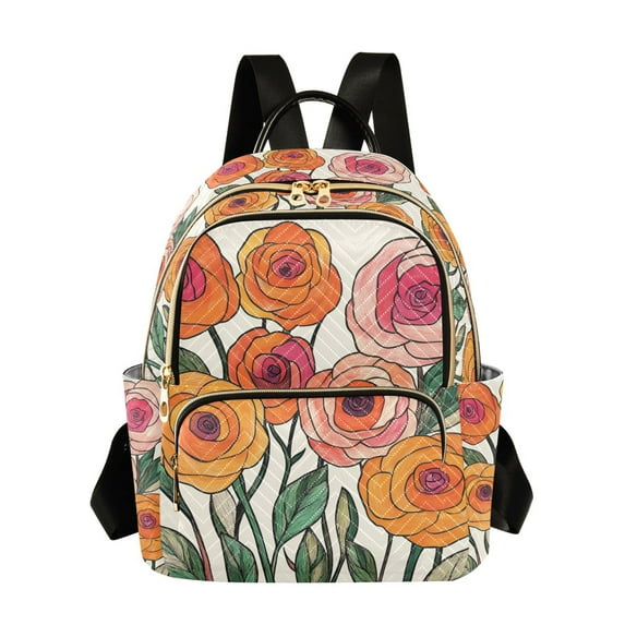 FORMRS Mini Backpack Purse for Women Travel Daypack Casual Shoulder Bag, Hand Drawn Floral