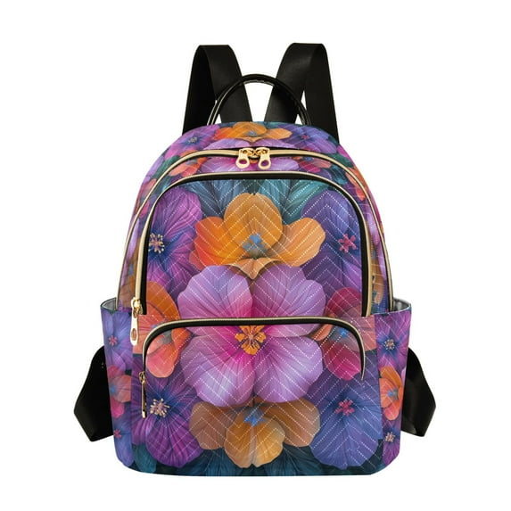 FORMRS Mini Backpack Purse for Women Quilted Travel Daypack Casual Shoulder Bag, Large Purple Flowers