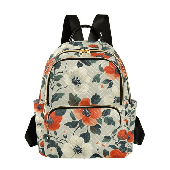 FORMRS Mini Backpack Purse for Women Travel Daypack Casual Shoulder Bag, Large Red Floral Pattern