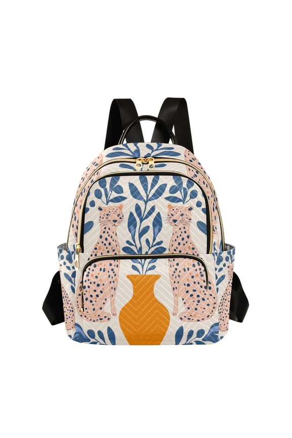 Mini Backpack Purse for Women Travel Daypack Casual Shoulder Bag, Leopards Leaves