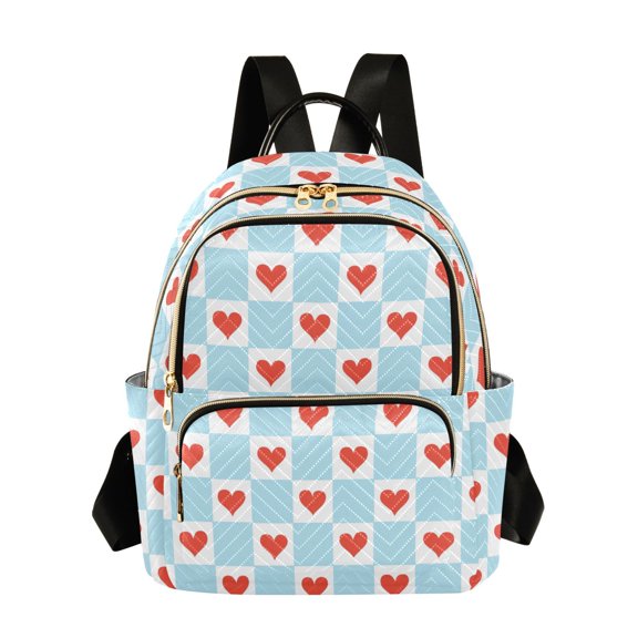 FORMRS Mini Backpack Purse for Women Travel Daypack Casual Shoulder Bag, Light Blue Checkered Heart