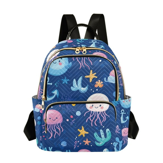 FORMRS Mini Backpack Purse for Women Quilted Travel Daypack Casual Shoulder Bag, Light Pink Jellyfish