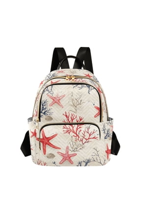 Mini Backpack Purse for Women Quilted Travel Daypack Casual Shoulder Bag, Light Red Starfish