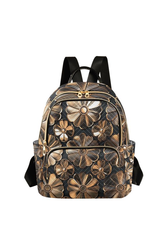 Mini Backpack Purse for Women Travel Daypack Casual Shoulder Bag, Metallic Flower