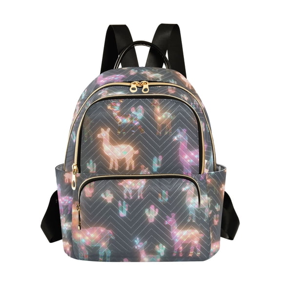 FORMRS Mini Backpack Purse for Women Quilted Travel Daypack Casual Shoulder Bag, Neon Llamas Pattern