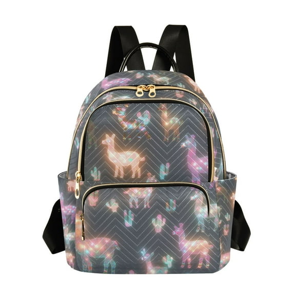 FORMRS Mini Backpack Purse for Women Quilted Travel Daypack Casual Shoulder Bag, Neon Llamas Pattern