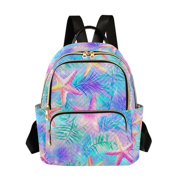 FORMRS Mini Backpack Purse for Women Quilted Travel Daypack Casual Shoulder Bag, Neon Starfish Pattern