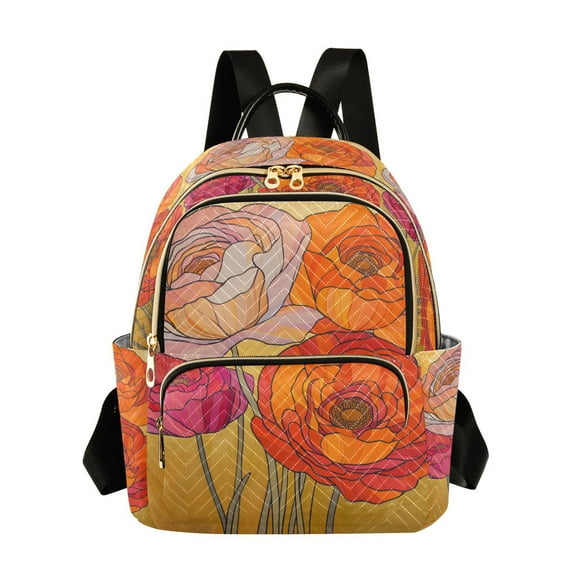 FORMRS Mini Backpack Purse for Women Travel Daypack Casual Shoulder Bag, Orange Abstract Floral