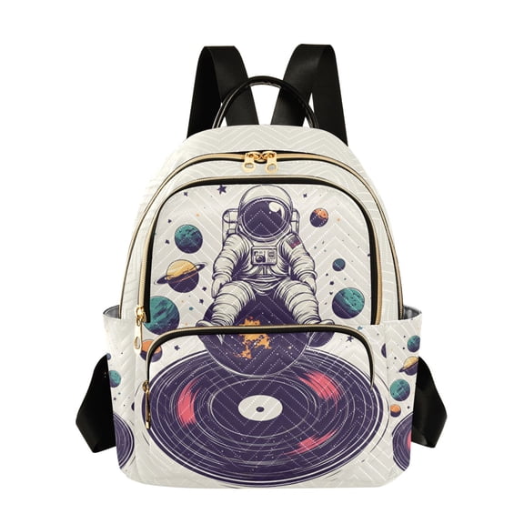 FORMRS Mini Backpack Purse for Women Quilted Travel Daypack Casual Shoulder Bag, Orange Astronaut Planet
