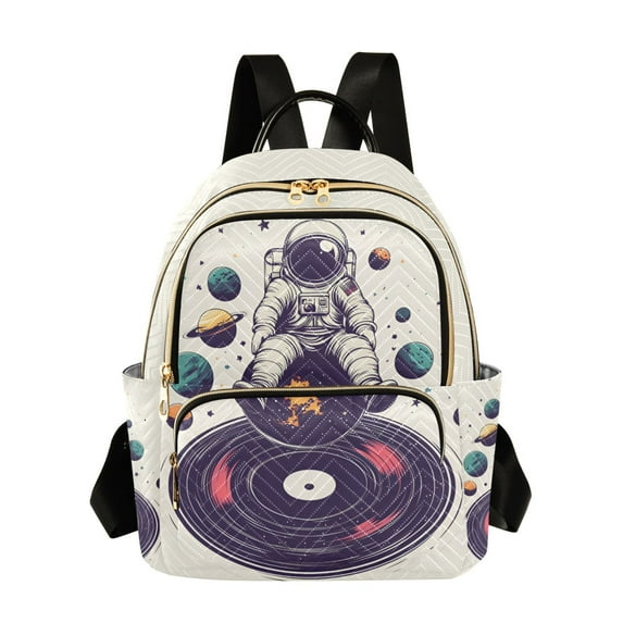 FORMRS Mini Backpack Purse for Women Travel Daypack Casual Shoulder Bag, Orange Astronaut Planet