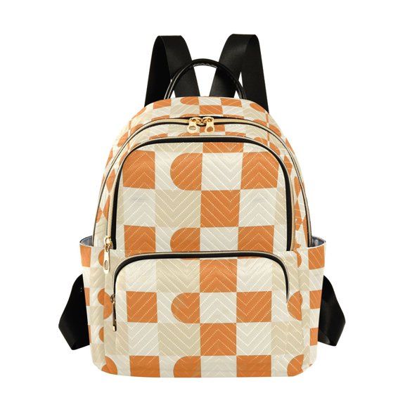 FORMRS Mini Backpack Purse for Women Travel Daypack Casual Shoulder Bag, Orange Checkered Pattern
