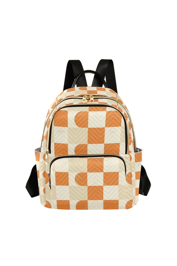 Mini Backpack Purse for Women Travel Daypack Casual Shoulder Bag, Orange Checkered Pattern