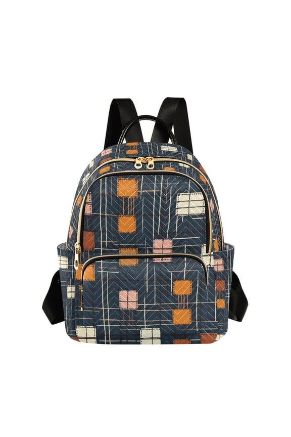 Mini Backpack Purse for Women Travel Daypack Casual Shoulder Bag, Orange Checkered Pattern