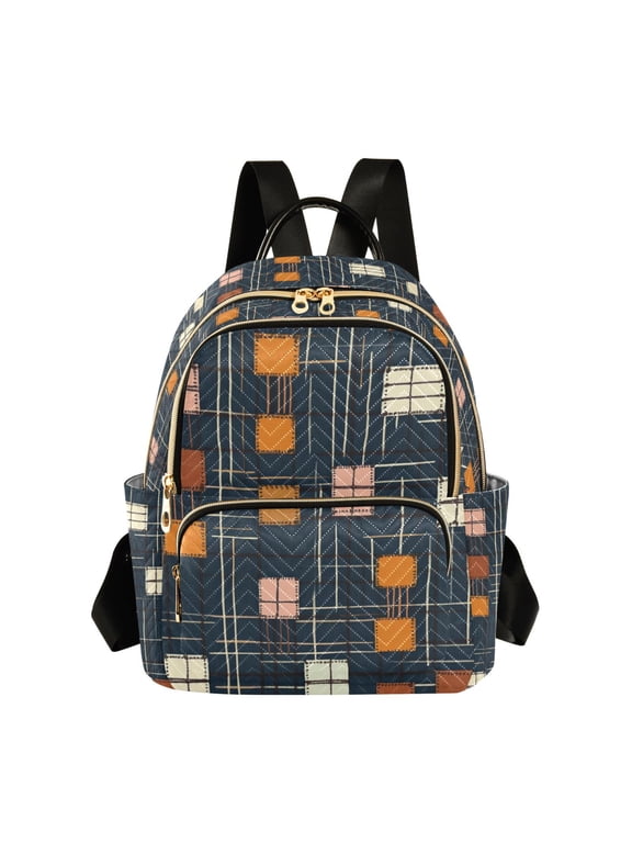 Mini Backpack Purse for Women Quilted Travel Daypack Casual Shoulder Bag, Orange Checkered Pattern