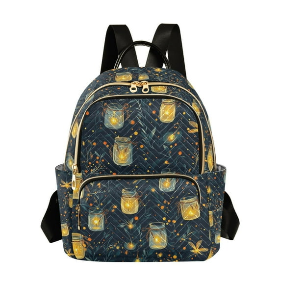 FORMRS Mini Backpack Purse for Women Quilted Travel Daypack Casual Shoulder Bag, Orange Fireflies Pattern