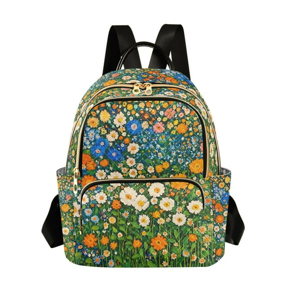 FORMRS Mini Backpack Purse for Women Quilted Travel Daypack Casual Shoulder Bag, Orange Floral Garden