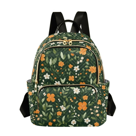 FORMRS Mini Backpack Purse for Women Quilted Travel Daypack Casual Shoulder Bag, Orange Flowers