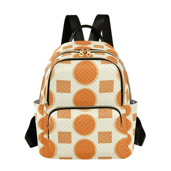 FORMRS Mini Backpack Purse for Women Quilted Travel Daypack Casual Shoulder Bag, Orange Geometric Pattern