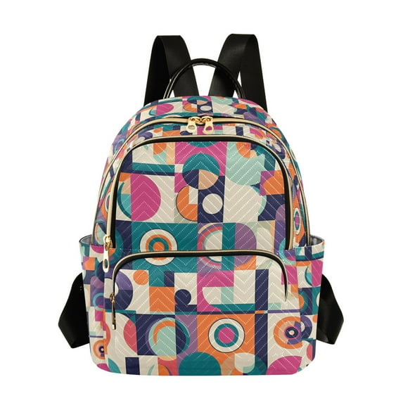 FORMRS Mini Backpack Purse for Women Travel Daypack Casual Shoulder Bag, Orange Geometric