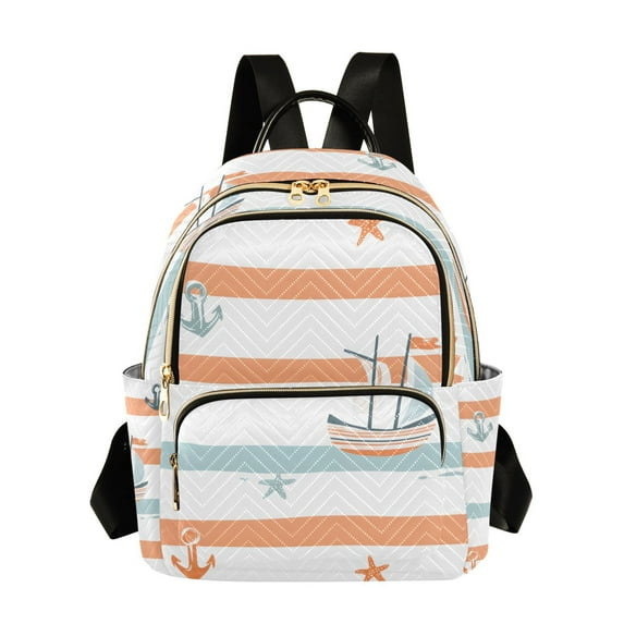 FORMRS Mini Backpack Purse for Women Quilted Travel Daypack Casual Shoulder Bag, Orange Nautical Pattern