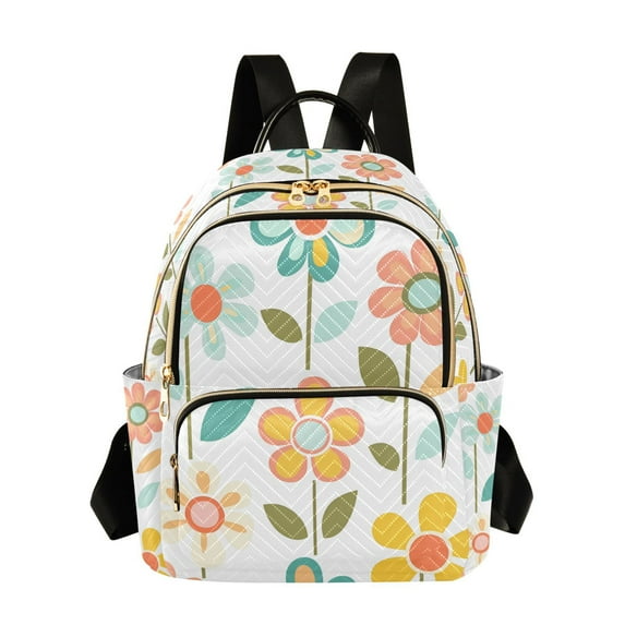 FORMRS Mini Backpack Purse for Women Travel Daypack Casual Shoulder Bag, Orange Retro Flower