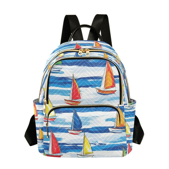FORMRS Mini Backpack Purse for Women Quilted Travel Daypack Casual Shoulder Bag, Orange Sailboats