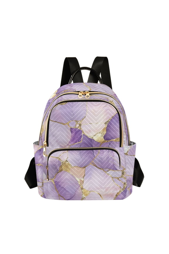 Mini Backpack Purse for Women Travel Daypack Casual Shoulder Bag, Pastel Purple Marble Pattern