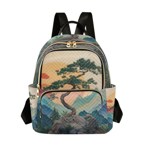 FORMRS Mini Backpack Purse for Women Quilted Travel Daypack Casual Shoulder Bag, Pine Tree at Dawn