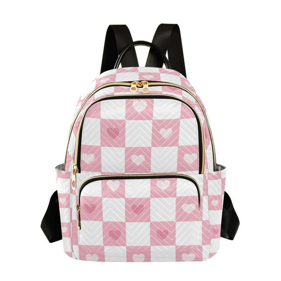FORMRS Mini Backpack Purse for Women Travel Daypack Casual Shoulder Bag, Pink Checkered Heart