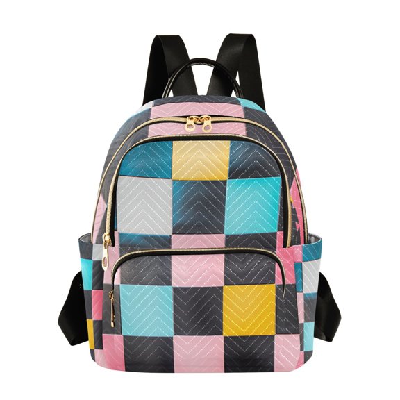 FORMRS Mini Backpack Purse for Women Quilted Travel Daypack Casual Shoulder Bag, Pink Checkered Pattern