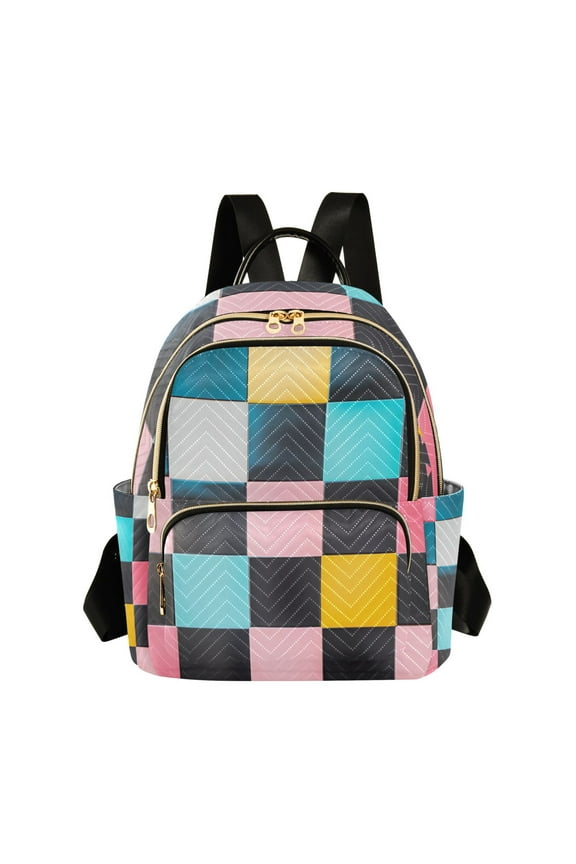 Mini Backpack Purse for Women Travel Daypack Casual Shoulder Bag, Pink Checkered Pattern