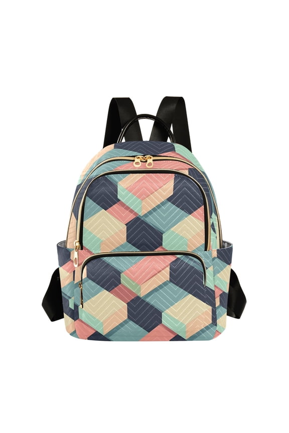 Mini Backpack Purse for Women Travel Daypack Casual Shoulder Bag, Pink Cubes