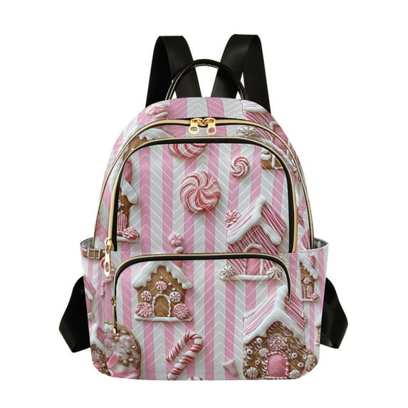 FORMRS Mini Backpack Purse for Women Travel Daypack Casual Shoulder Bag, Pink Gingerbread Houses