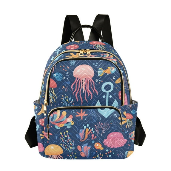 FORMRS Mini Backpack Purse for Women Quilted Travel Daypack Casual Shoulder Bag, Pink Jellyfish