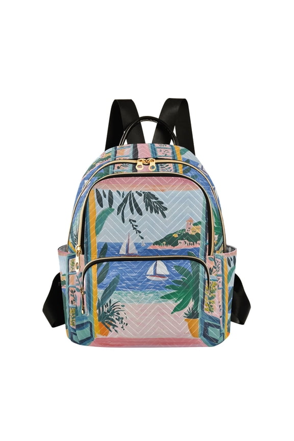 Mini Backpack Purse for Women Quilted Travel Daypack Casual Shoulder Bag, Pink Seaside