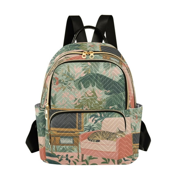 FORMRS Mini Backpack Purse for Women Travel Daypack Casual Shoulder Bag, Pink and Green Cat