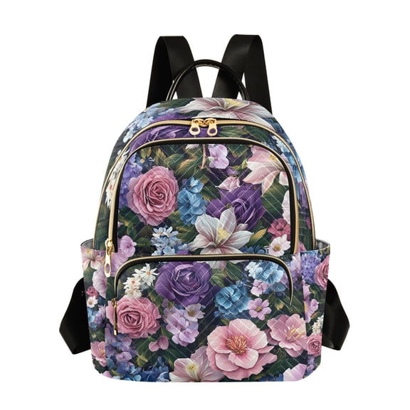 FORMRS Mini Backpack Purse for Women Travel Daypack Casual Shoulder Bag, Pink and Purple Flowers