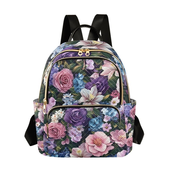 FORMRS Mini Backpack Purse for Women Quilted Travel Daypack Casual Shoulder Bag, Pink and Purple Flowers