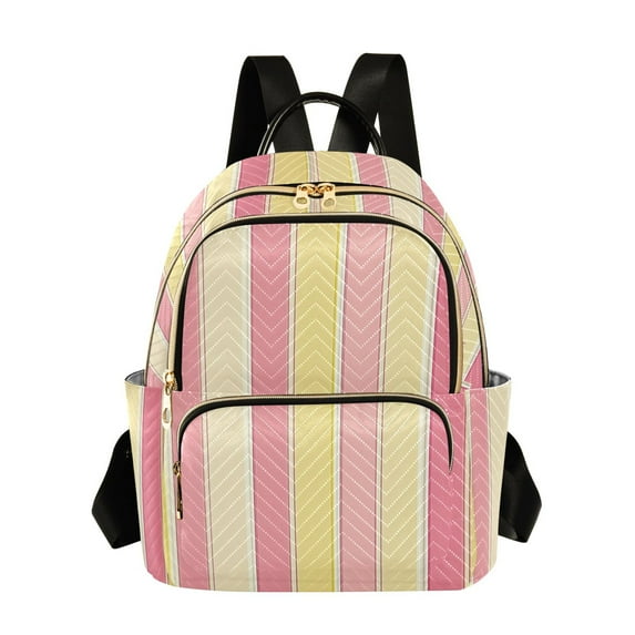 FORMRS Mini Backpack Purse for Women Quilted Travel Daypack Casual Shoulder Bag, Pink and Yellow Striped Pattern
