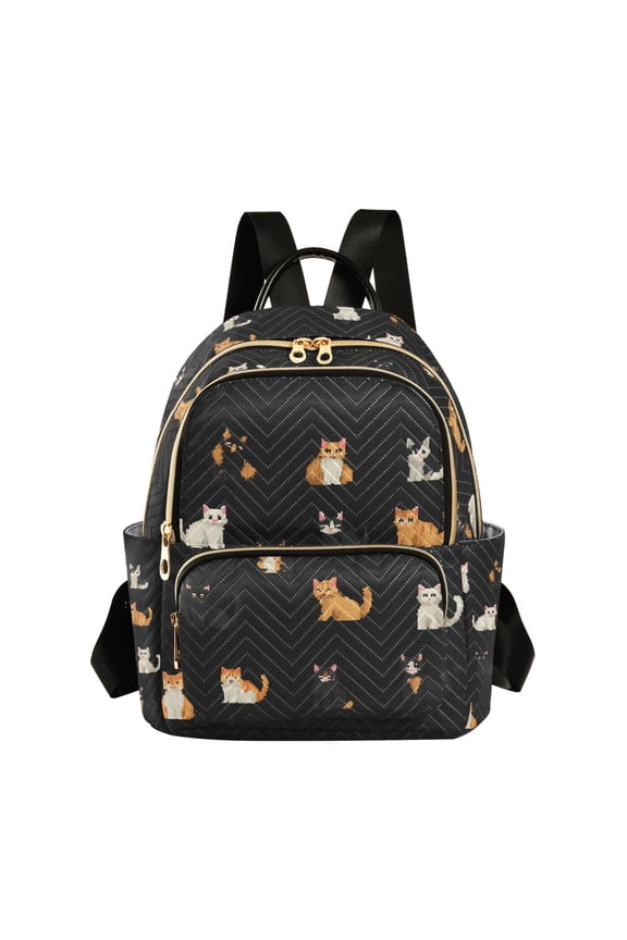 Mini Backpack Purse for Women Travel Daypack Casual Shoulder Bag, Pixel Cat