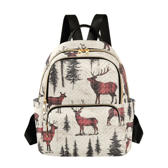 FORMRS Mini Backpack Purse for Women Quilted Travel Daypack Casual Shoulder Bag, Plaid Deer