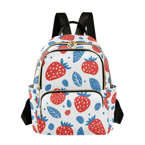 FORMRS Mini Backpack Purse for Women Quilted Travel Daypack Casual Shoulder Bag, Playful Strawberries