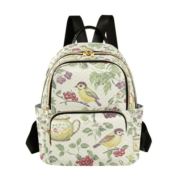 FORMRS Mini Backpack Purse for Women Travel Daypack Casual Shoulder Bag, Purple Birds Teapots