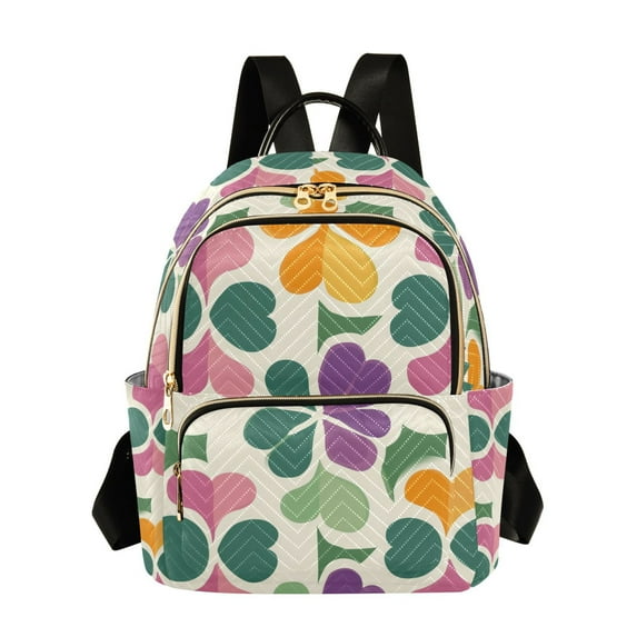 FORMRS Mini Backpack Purse for Women Travel Daypack Casual Shoulder Bag, Purple Clover Pattern