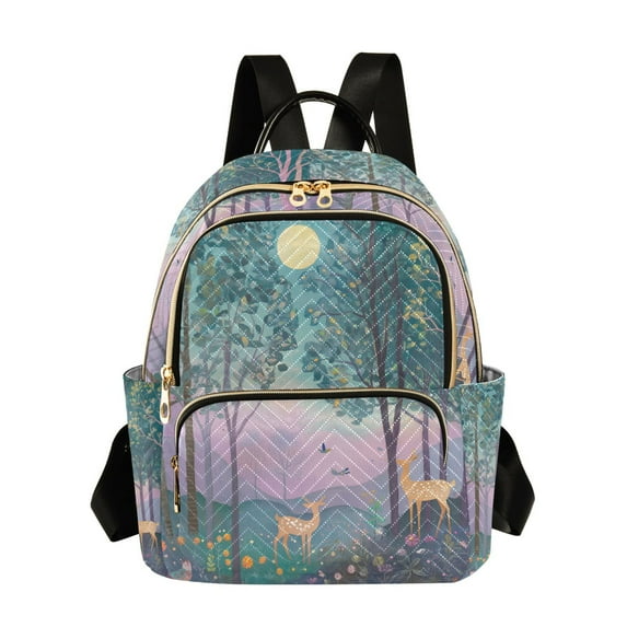 FORMRS Mini Backpack Purse for Women Travel Daypack Casual Shoulder Bag, Purple Forest Scene