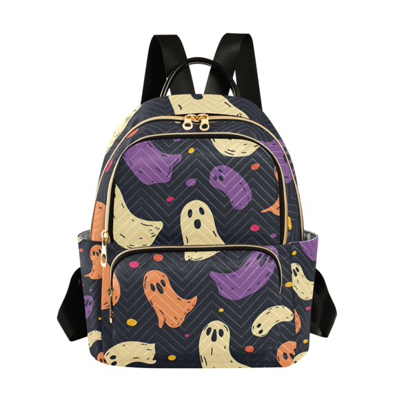 FORMRS Mini Backpack Purse for Women Quilted Travel Daypack Casual Shoulder Bag, Purple Halloween Ghosts