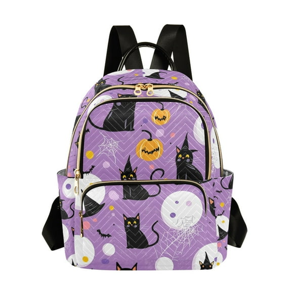 FORMRS Mini Backpack Purse for Women Travel Daypack Casual Shoulder Bag, Purple Halloween Pattern